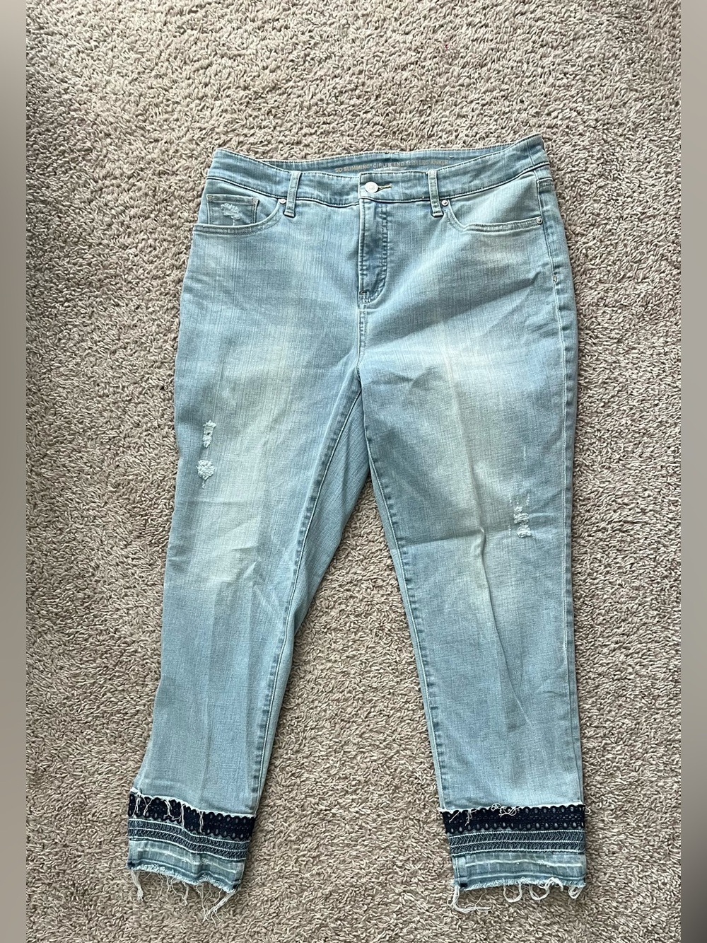 Chicos Women’s Light Blue Embroidered Hem Jeans